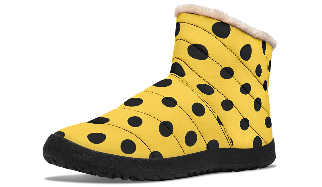 Yellow And Black Polka Dot Faux Fur Ankle Boots