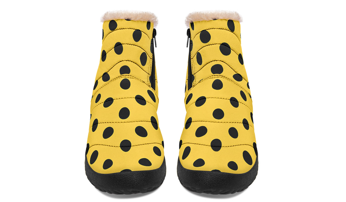 Yellow And Black Polka Dot Faux Fur Ankle Boots