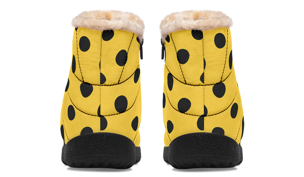 Yellow And Black Polka Dot Faux Fur Ankle Boots