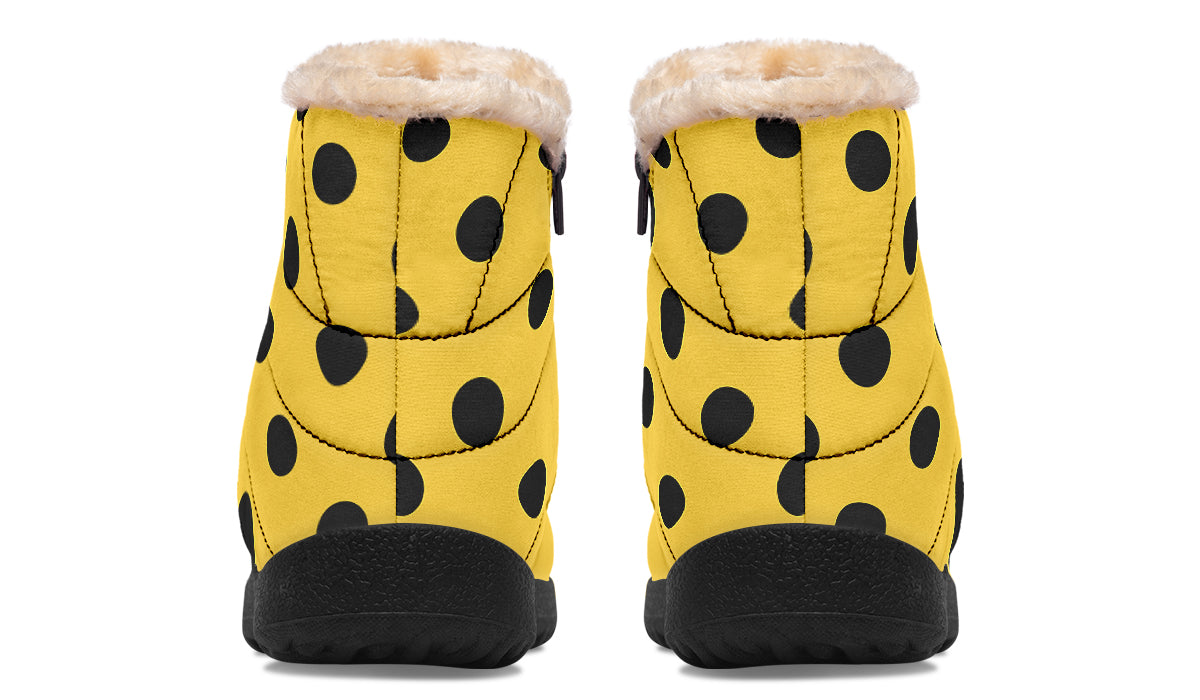 Yellow And Black Polka Dot Faux Fur Ankle Boots