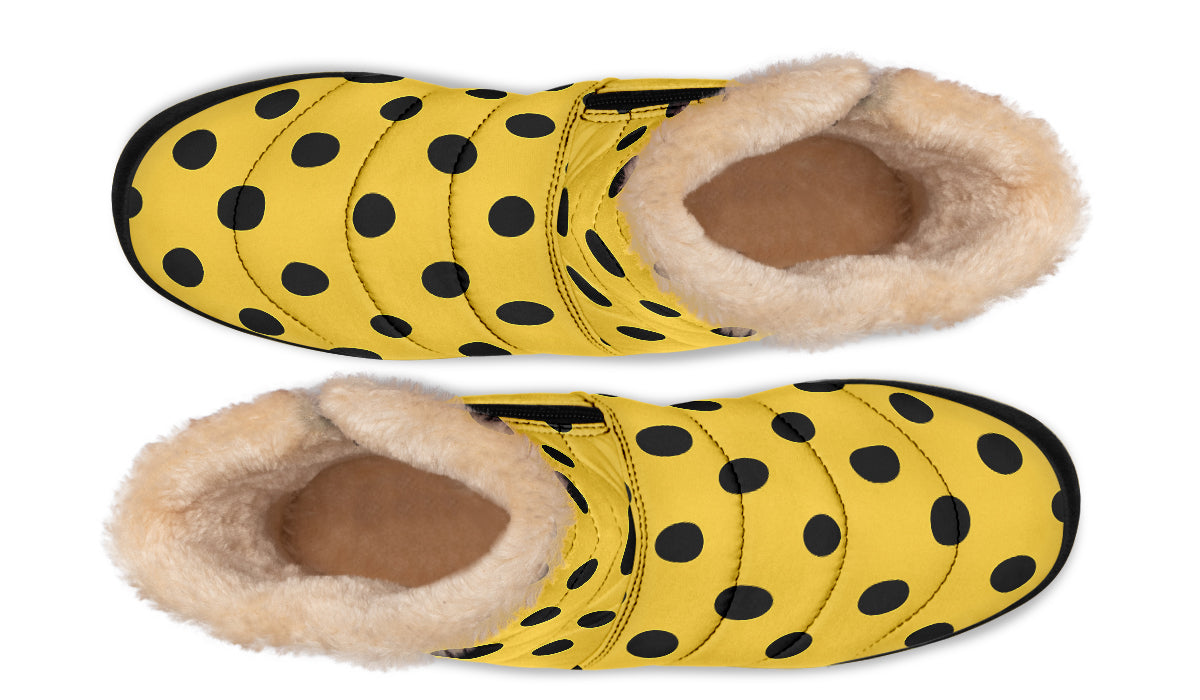 Yellow And Black Polka Dot Faux Fur Ankle Boots