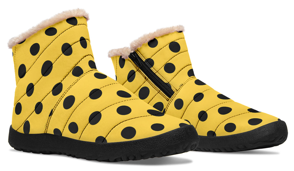 Yellow And Black Polka Dot Faux Fur Ankle Boots