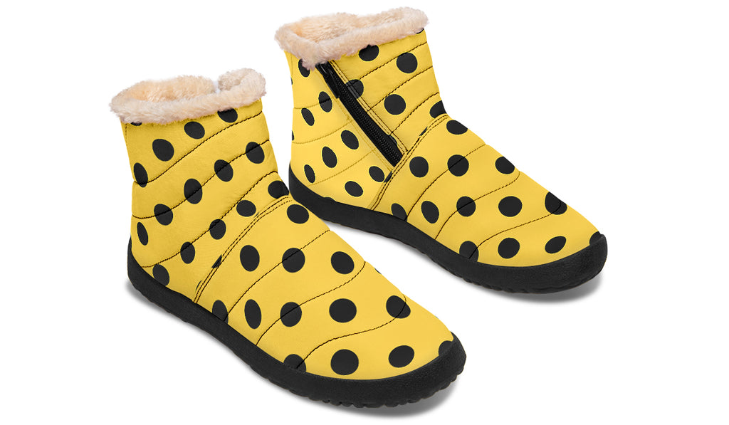 Yellow And Black Polka Dot Faux Fur Ankle Boots