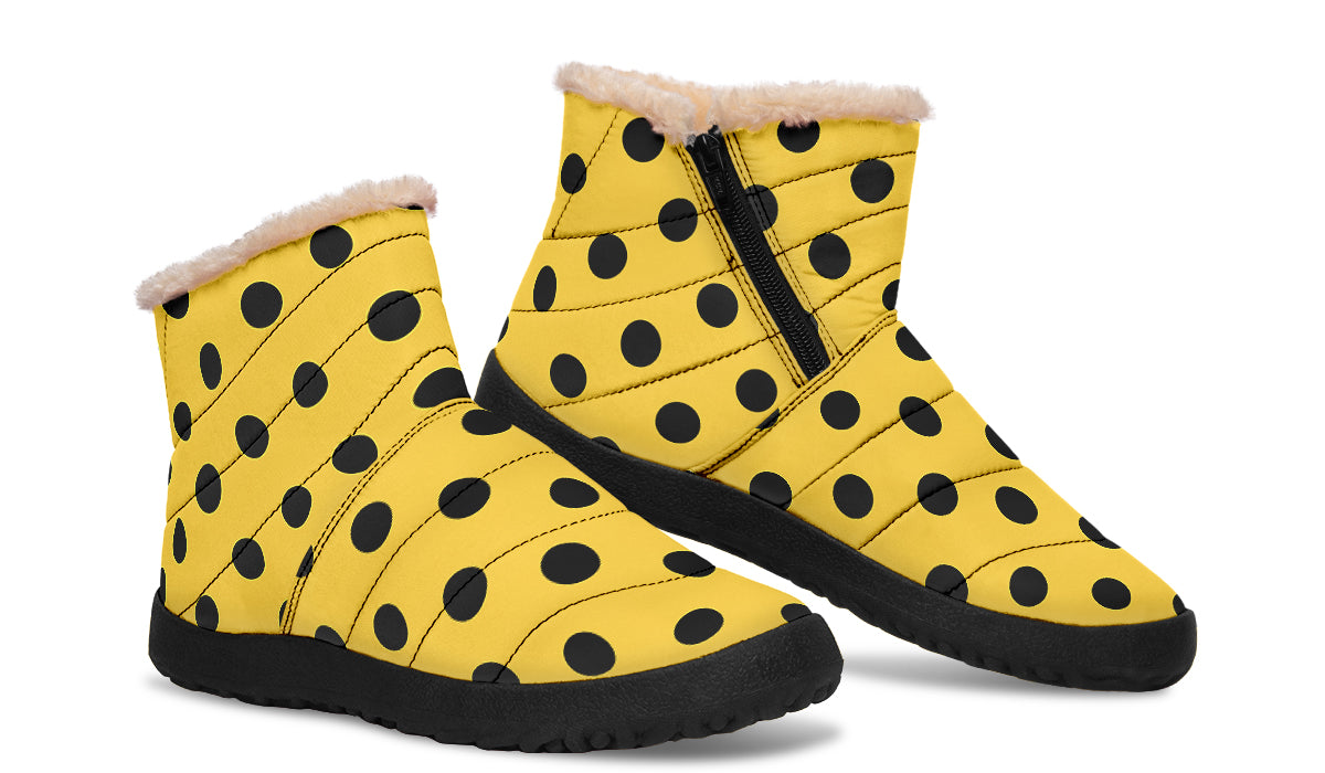 Yellow And Black Polka Dot Faux Fur Ankle Boots
