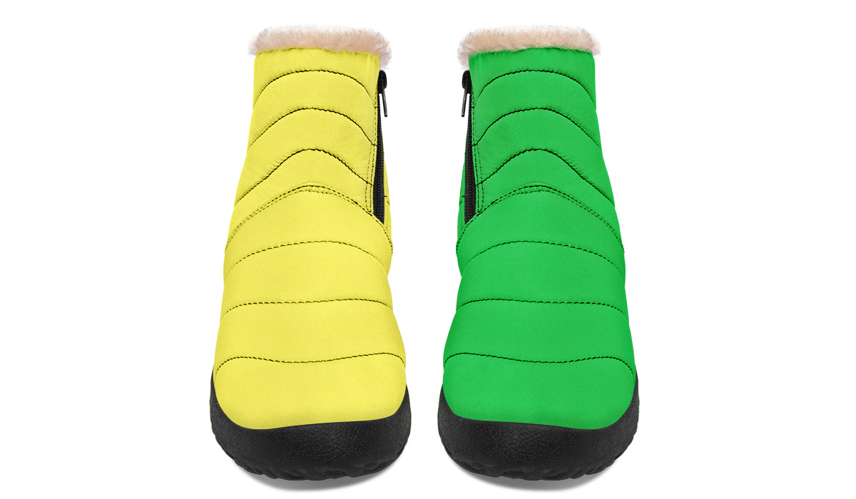 Yellow And Green Mismatch Faux Fur Ankle Boots