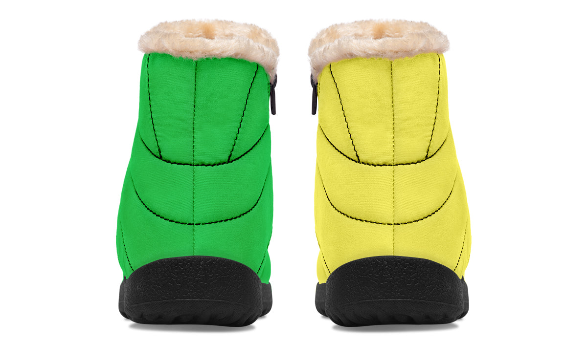 Yellow And Green Mismatch Faux Fur Ankle Boots