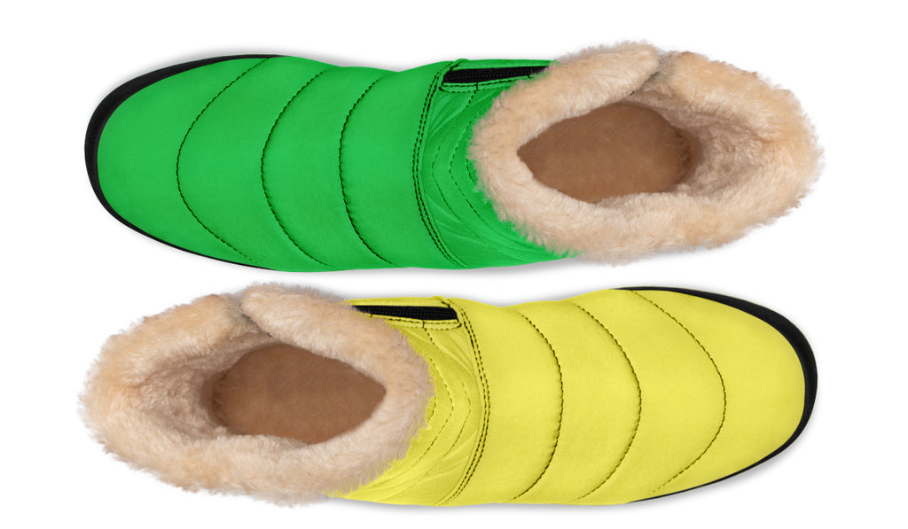 Yellow And Green Mismatch Faux Fur Ankle Boots