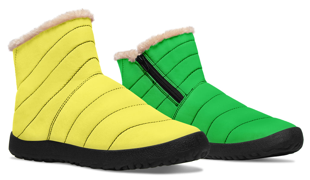 Yellow And Green Mismatch Faux Fur Ankle Boots