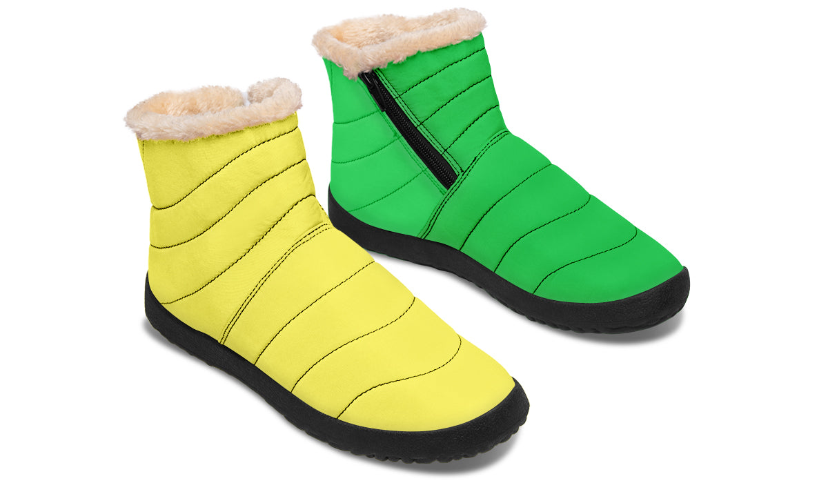 Yellow And Green Mismatch Faux Fur Ankle Boots