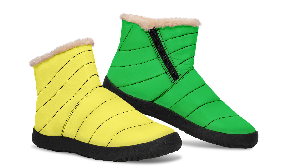 Yellow And Green Mismatch Faux Fur Ankle Boots