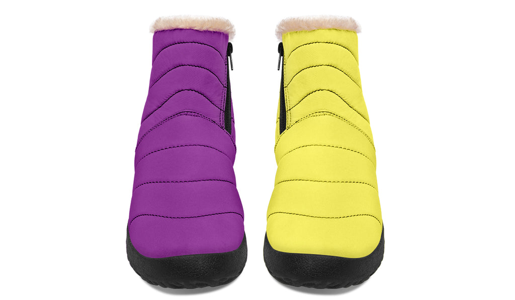 Yellow And Purple Mismatch Faux Fur Ankle Boots
