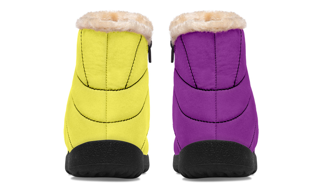 Yellow And Purple Mismatch Faux Fur Ankle Boots