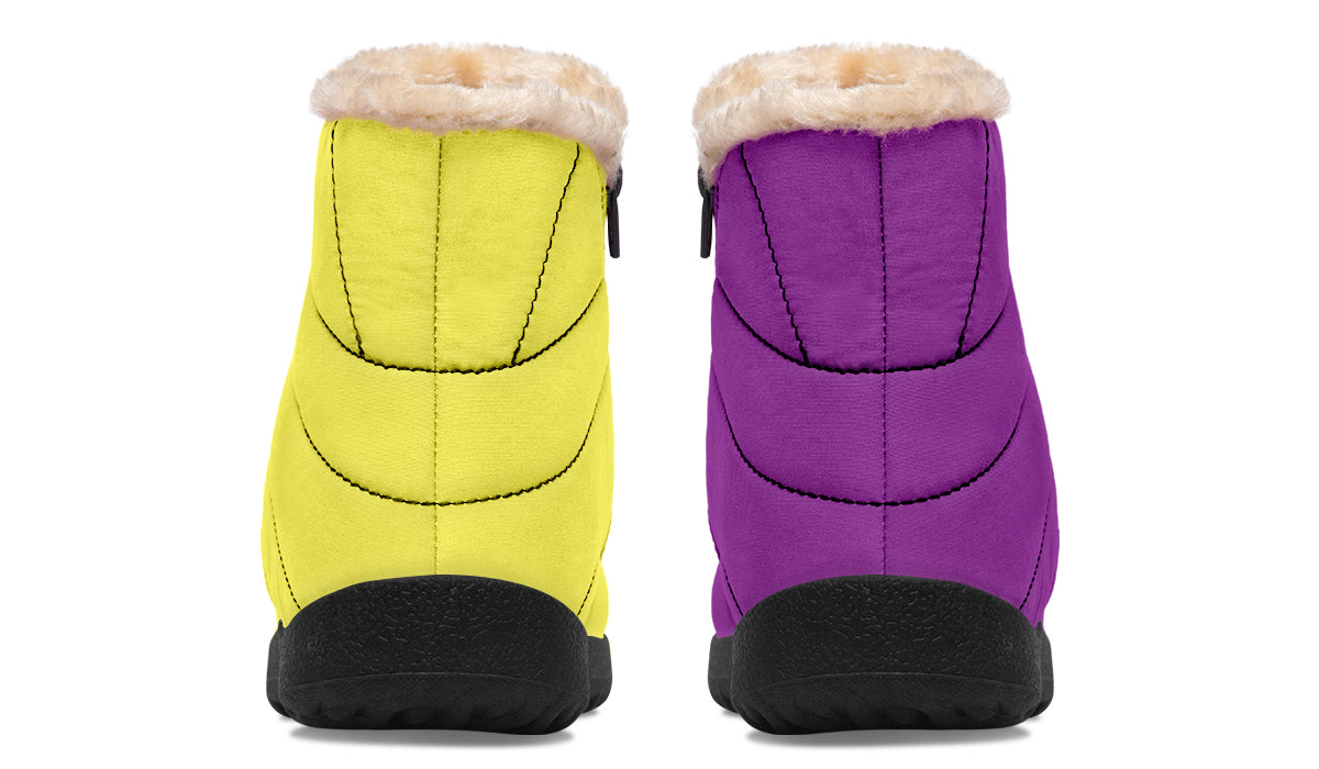 Yellow And Purple Mismatch Faux Fur Ankle Boots
