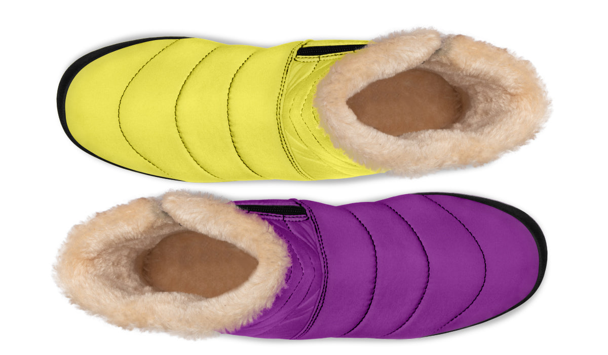 Yellow And Purple Mismatch Faux Fur Ankle Boots