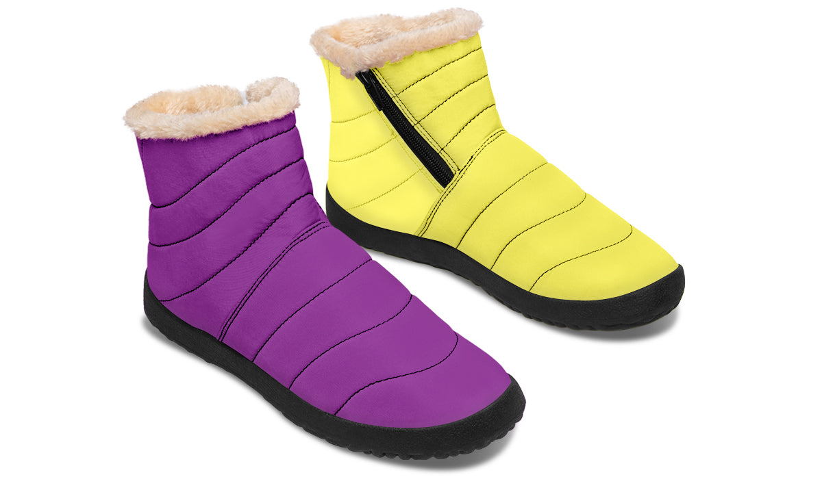 Yellow And Purple Mismatch Faux Fur Ankle Boots