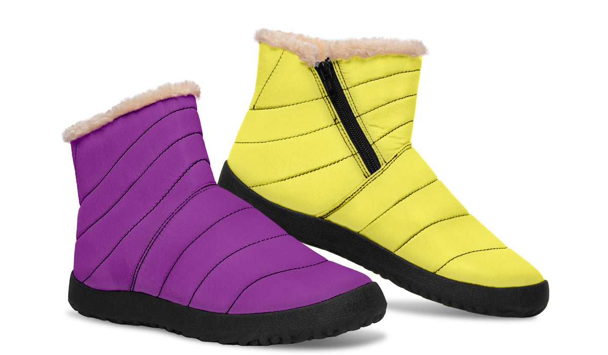 Yellow And Purple Mismatch Faux Fur Ankle Boots