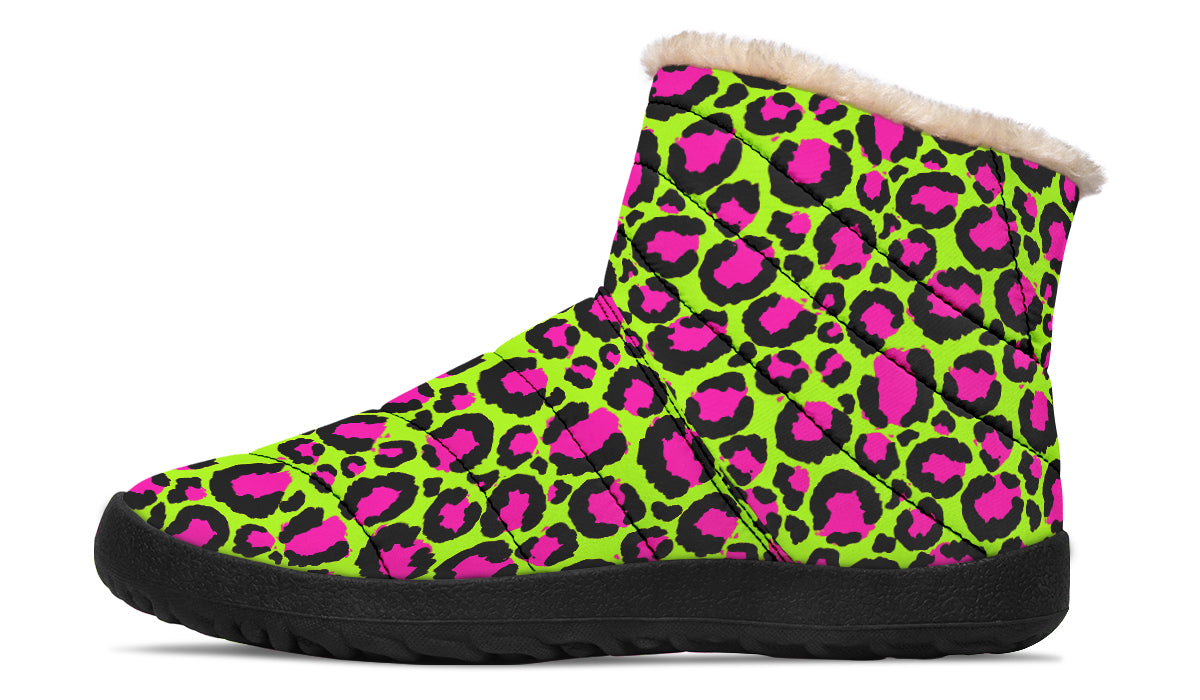 Zombie Leopard x Neon Leopard Mismatch Faux Fur Ankle Boots
