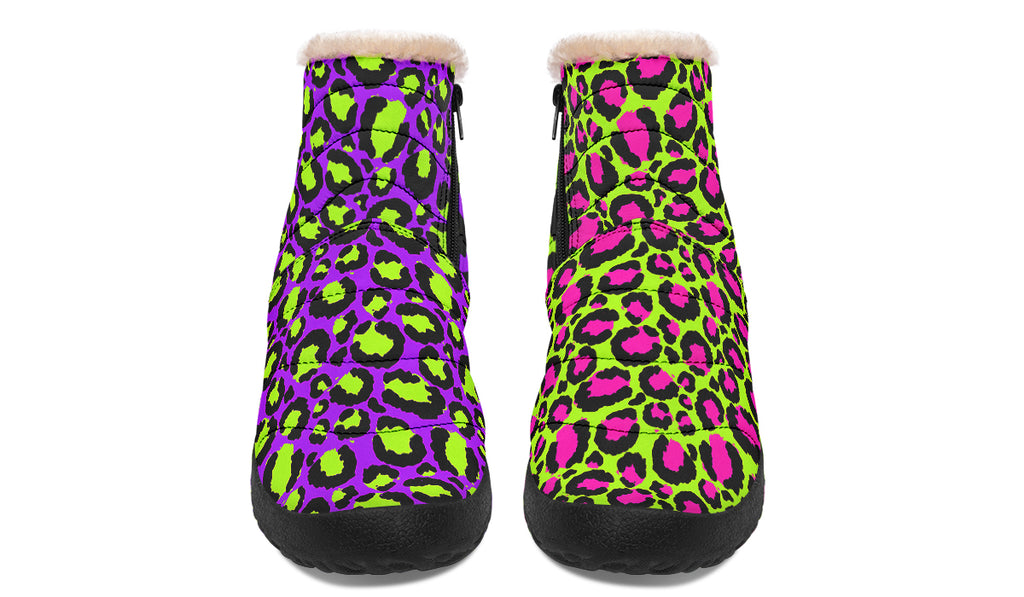Zombie Leopard x Neon Leopard Mismatch Faux Fur Ankle Boots