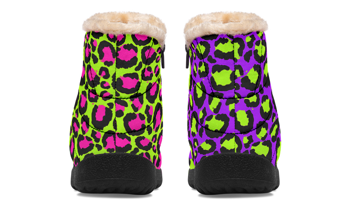 Zombie Leopard x Neon Leopard Mismatch Faux Fur Ankle Boots