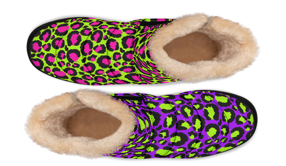 Zombie Leopard x Neon Leopard Mismatch Faux Fur Ankle Boots
