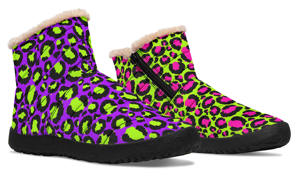 Zombie Leopard x Neon Leopard Mismatch Faux Fur Ankle Boots