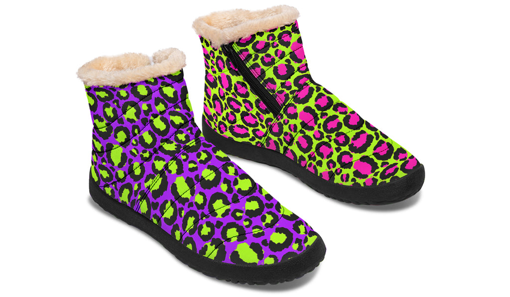 Zombie Leopard x Neon Leopard Mismatch Faux Fur Ankle Boots
