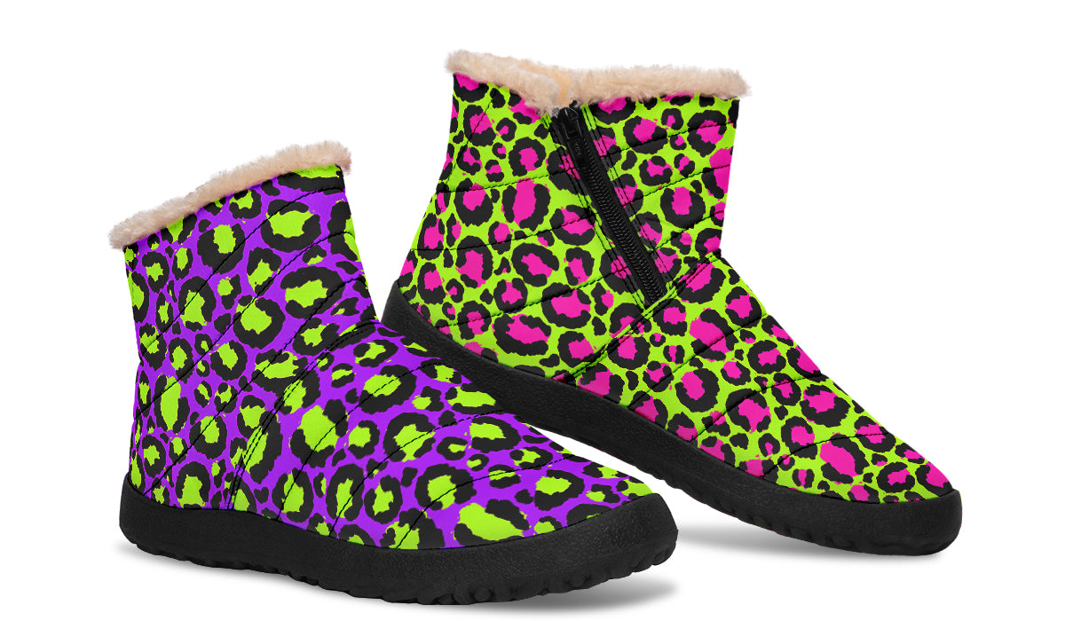 Zombie Leopard x Neon Leopard Mismatch Faux Fur Ankle Boots