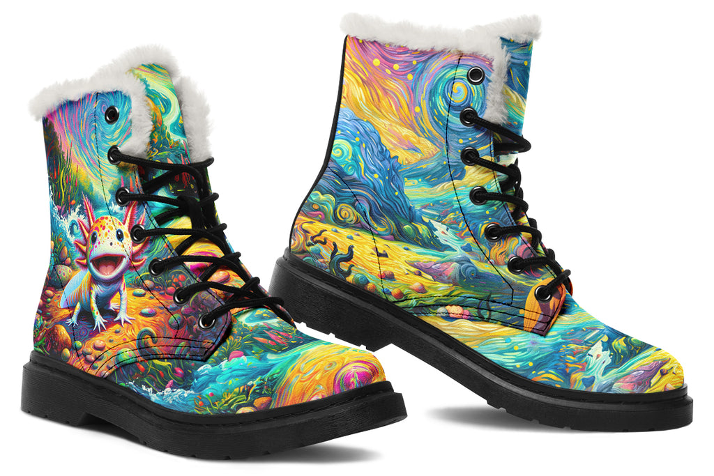 Adorable Axolotls Faux Fur Boots - Offbeat Sweetie