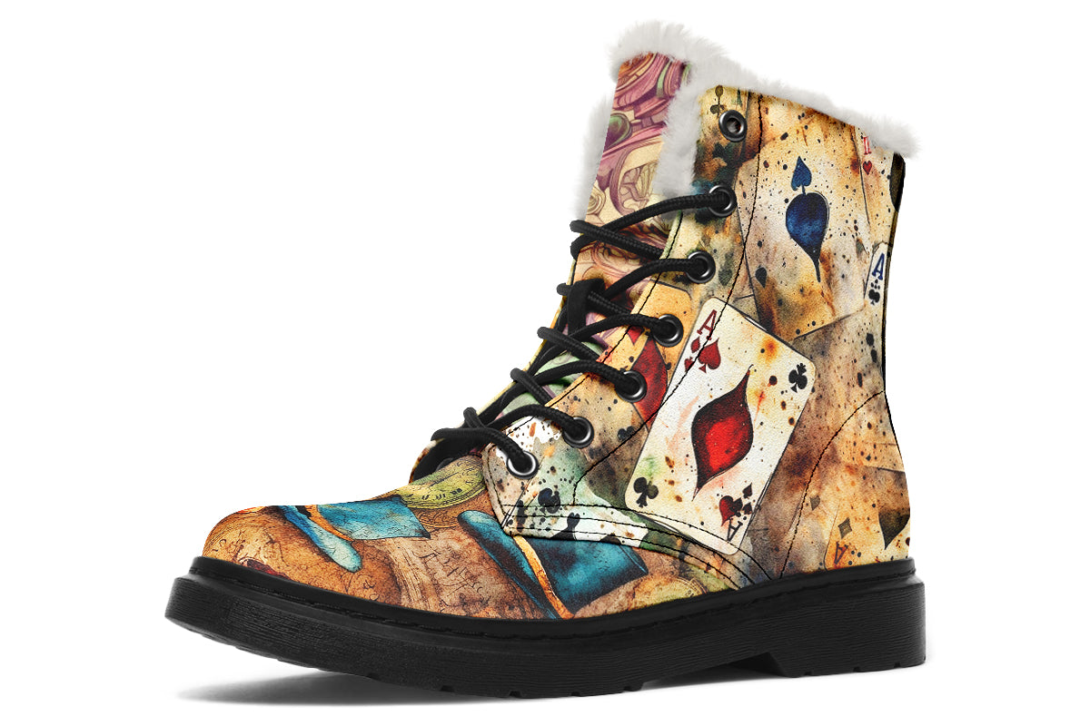 All Mad Here Faux Fur Boots - Offbeat Sweetie