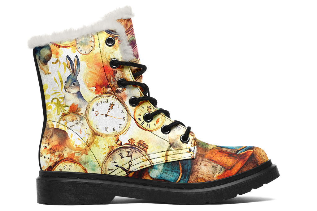 All Mad Here Faux Fur Boots - Offbeat Sweetie