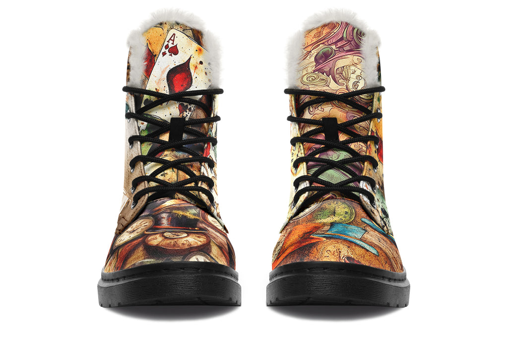 All Mad Here Faux Fur Boots - Offbeat Sweetie