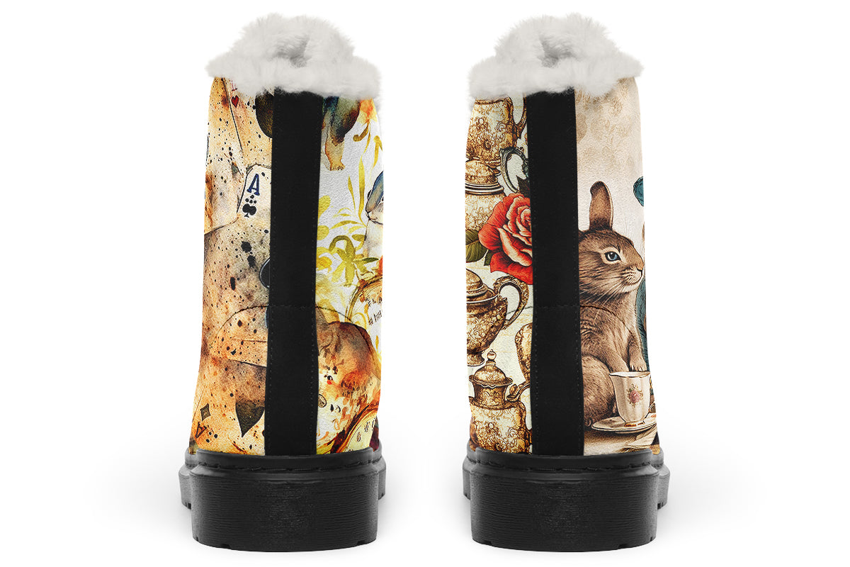 All Mad Here Faux Fur Boots - Offbeat Sweetie