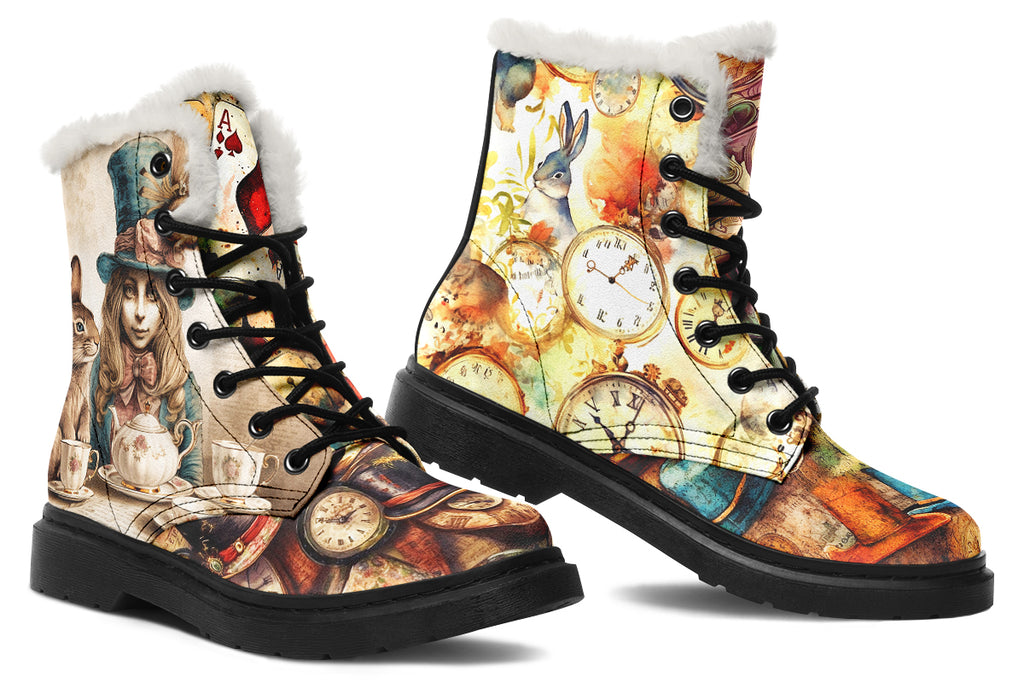 All Mad Here Faux Fur Boots - Offbeat Sweetie