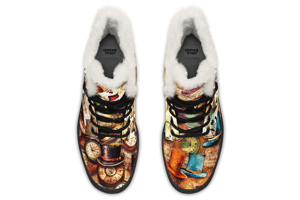 All Mad Here Faux Fur Boots - Offbeat Sweetie