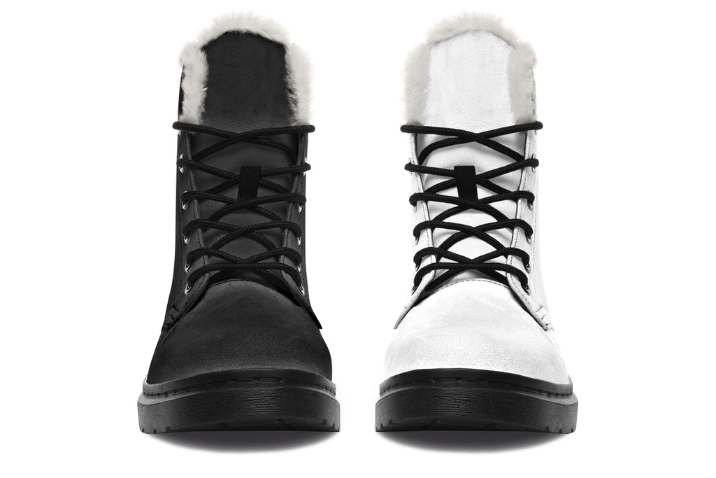 Black and White Mismatch Faux Fur Boots
