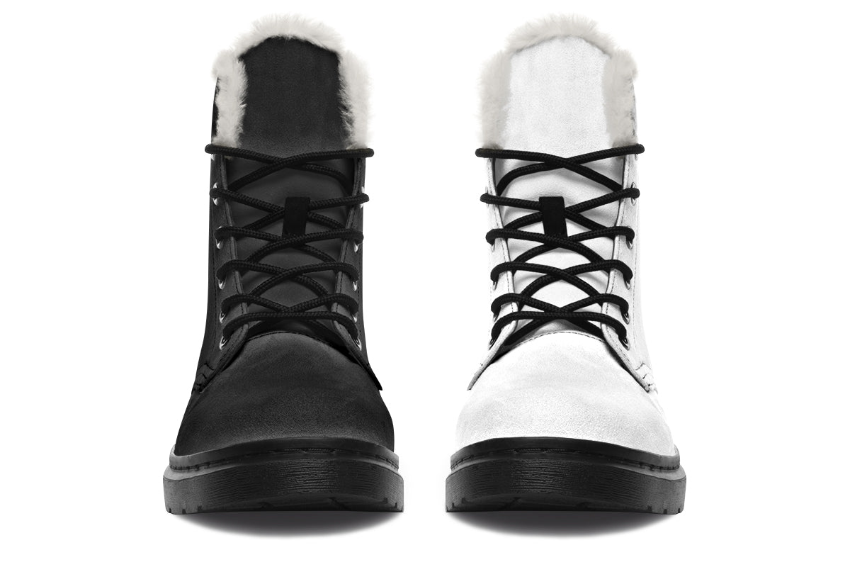 Black and White Mismatch Faux Fur Boots