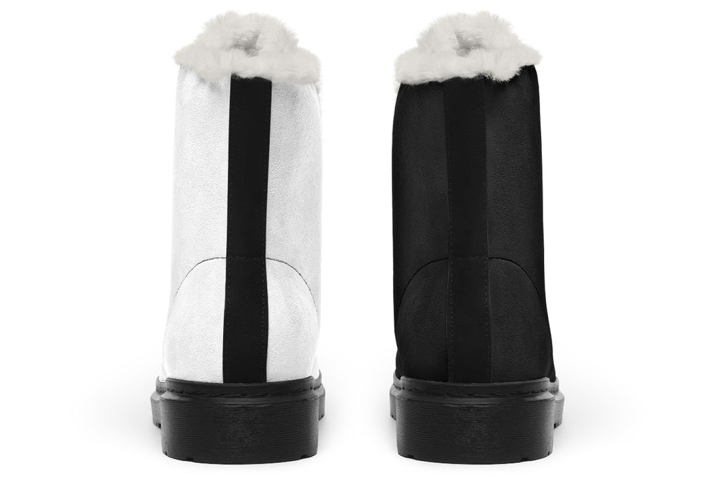 Black and White Mismatch Faux Fur Boots