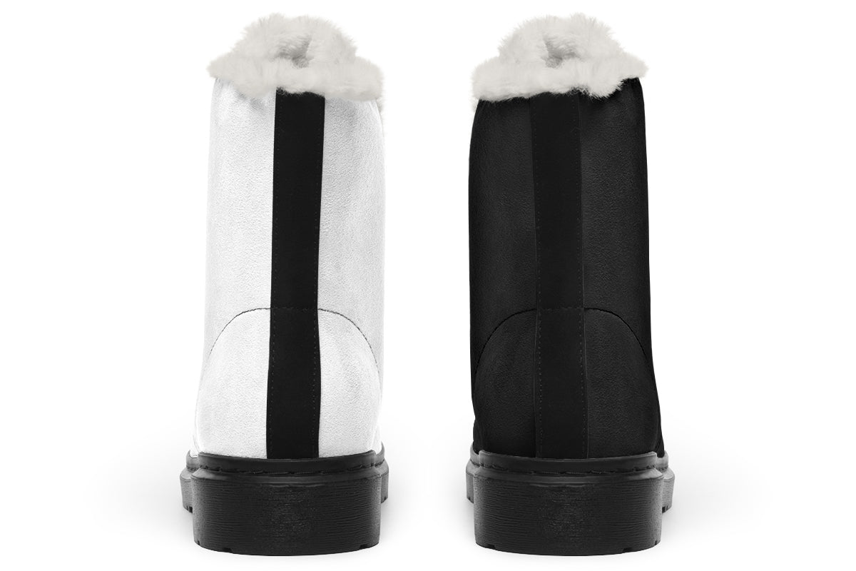 Black and White Mismatch Faux Fur Boots