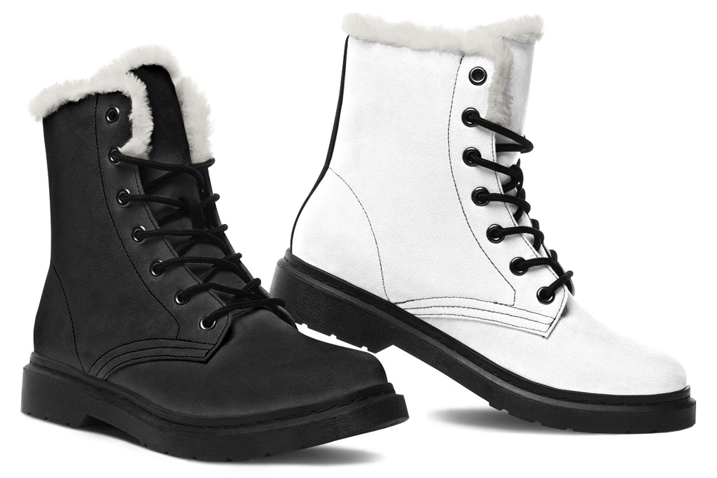 Black and White Mismatch Faux Fur Boots