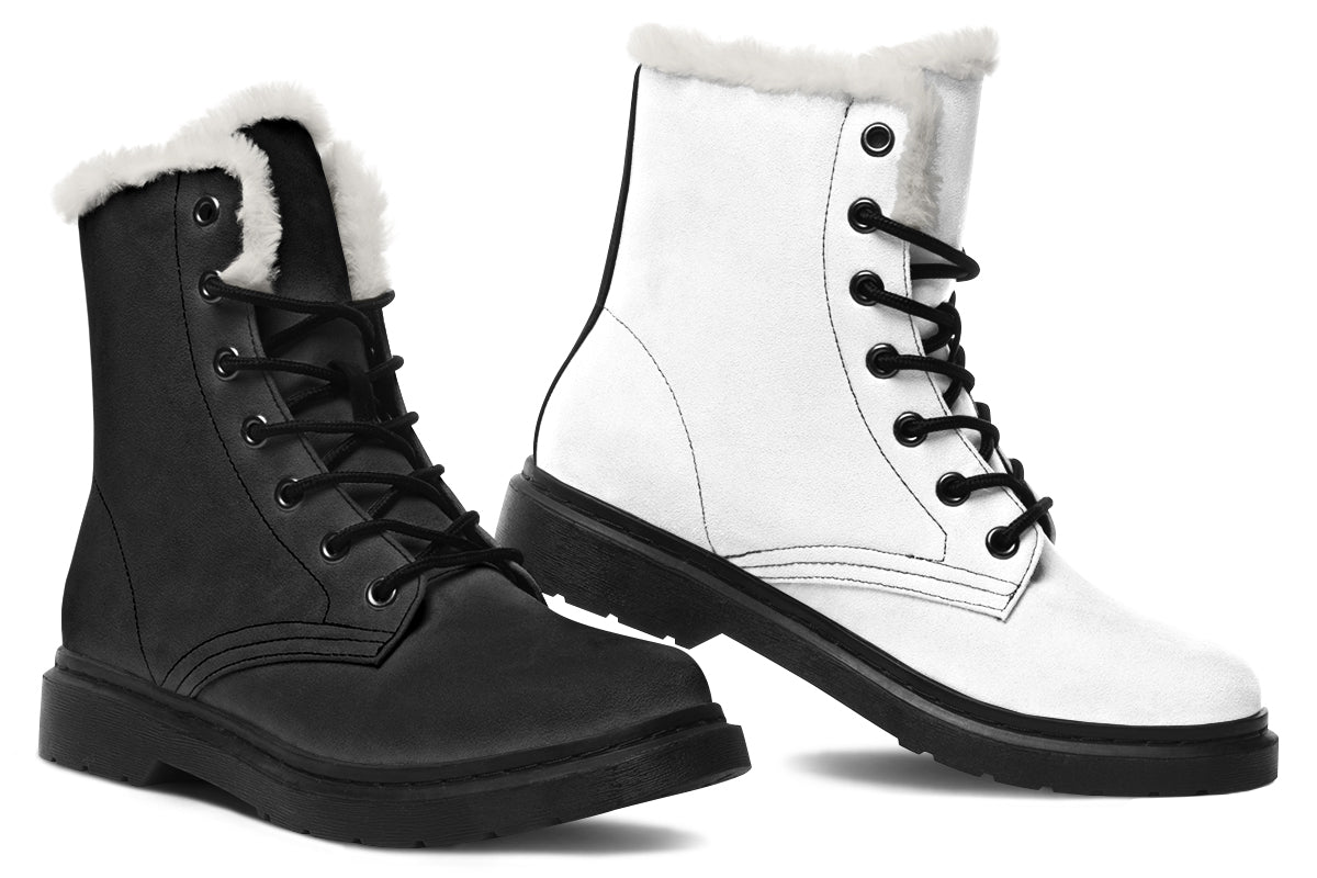 Black and White Mismatch Faux Fur Boots