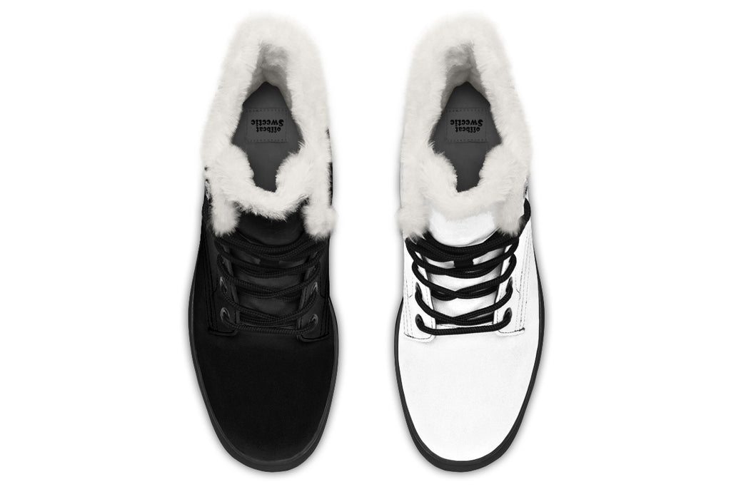 Black and White Mismatch Faux Fur Boots