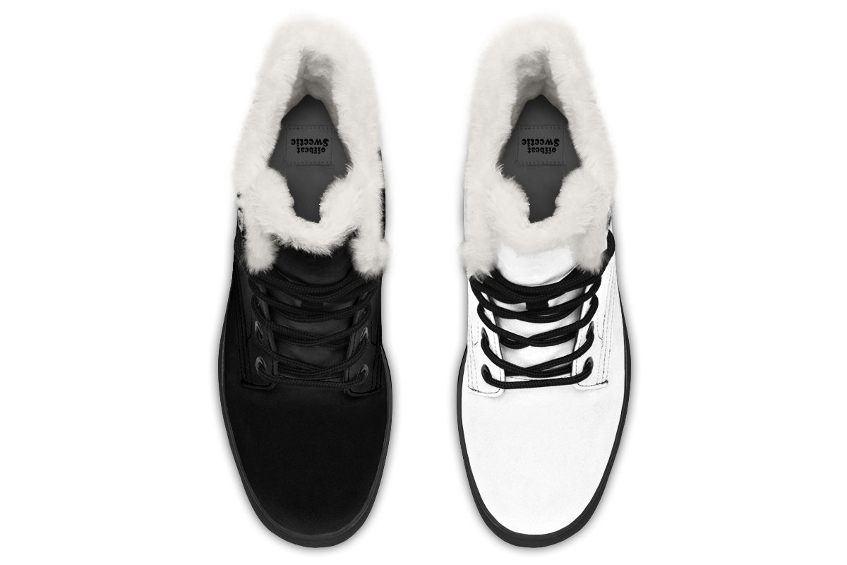 Black and White Mismatch Faux Fur Boots