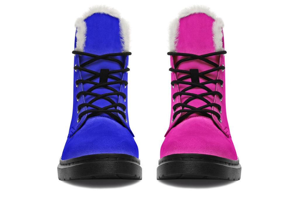 Blue And Pink Mismatch Faux Fur Boots - Offbeat Sweetie