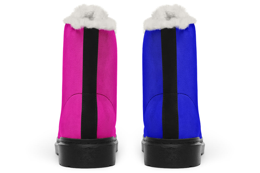 Blue And Pink Mismatch Faux Fur Boots - Offbeat Sweetie