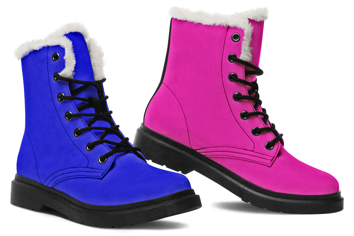 Blue And Pink Mismatch Faux Fur Boots - Offbeat Sweetie