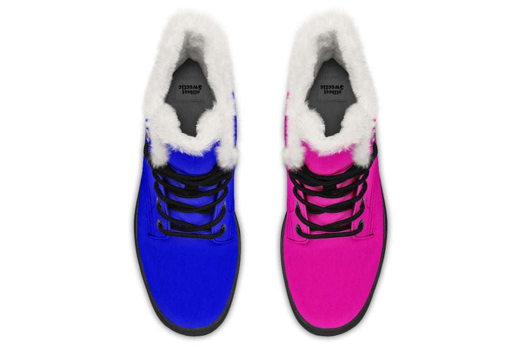 Blue And Pink Mismatch Faux Fur Boots - Offbeat Sweetie