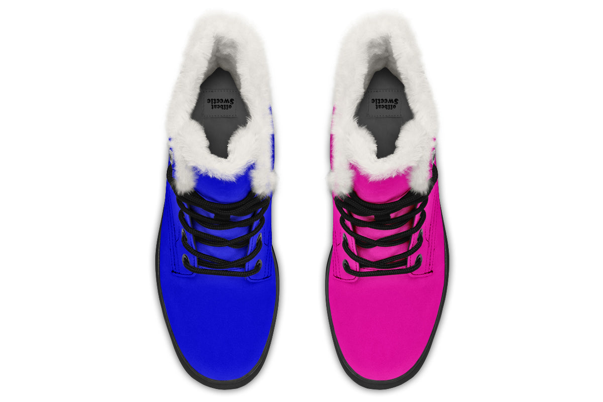 Blue And Pink Mismatch Faux Fur Boots - Offbeat Sweetie