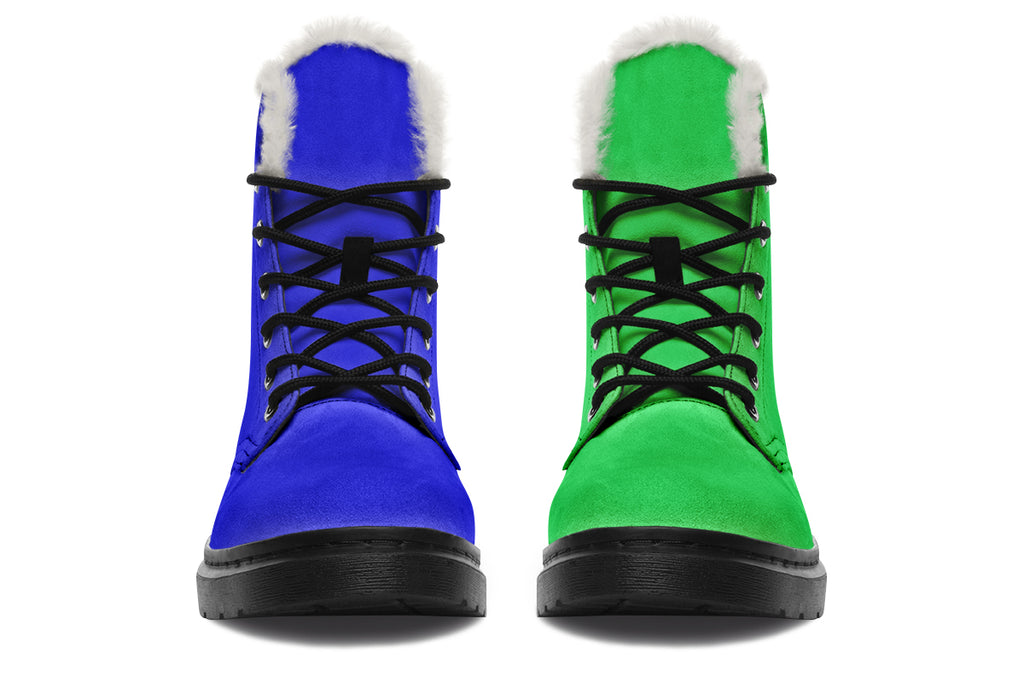 Blue and Green Mismatch Faux Fur Boots