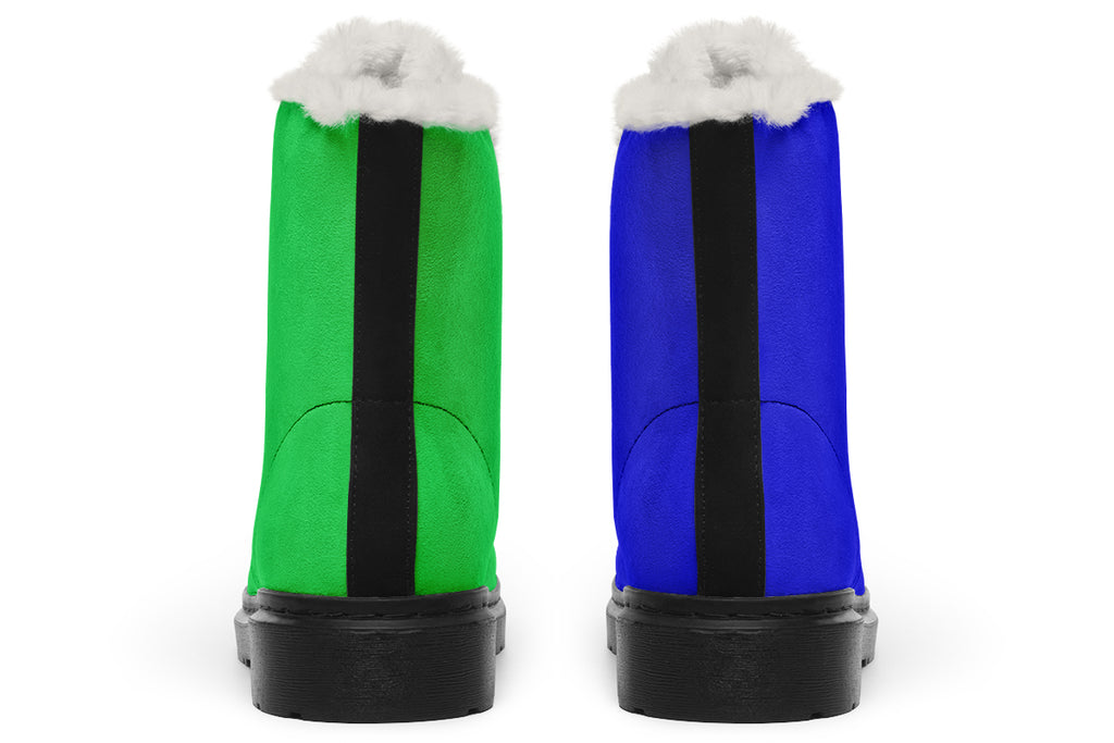 Blue and Green Mismatch Faux Fur Boots