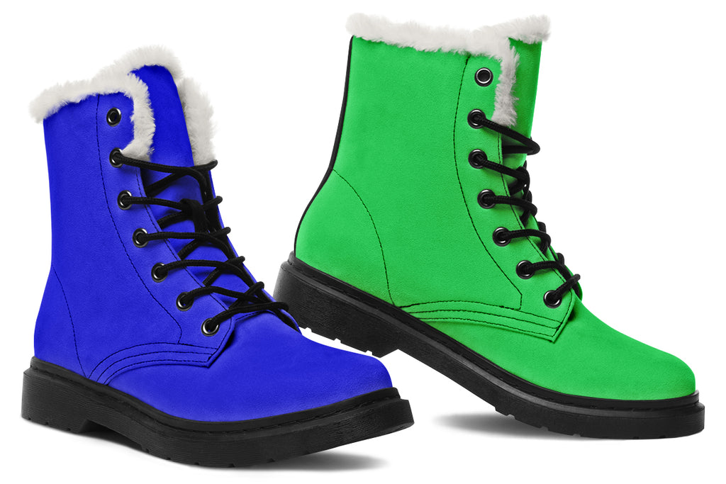 Blue and Green Mismatch Faux Fur Boots